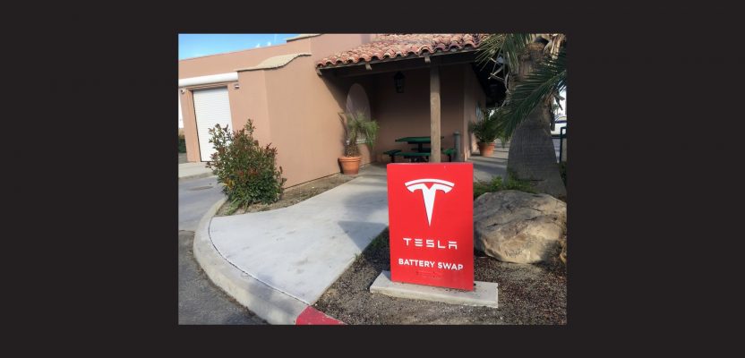 update (photos) on tesla’s first battery swap station.