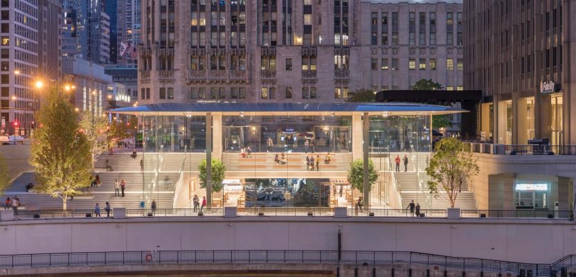 flagship apple michigan avenue on the chicago river opens.