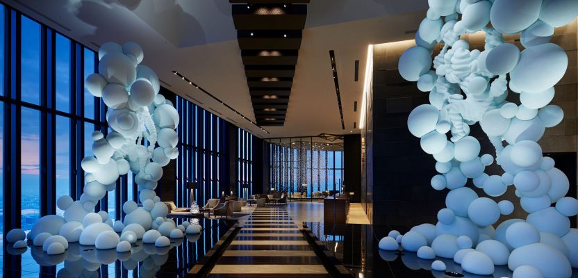 nature provides ample inspiration for new conrad osaka hotel interiors. lighting design plays a leading role.