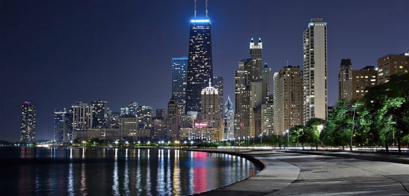 chicago lights up to honor first responders and essential workers. covid-19.